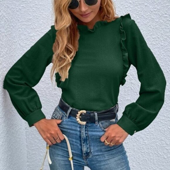 Green Ruffle Detail Blouse - Picture 8 of 8